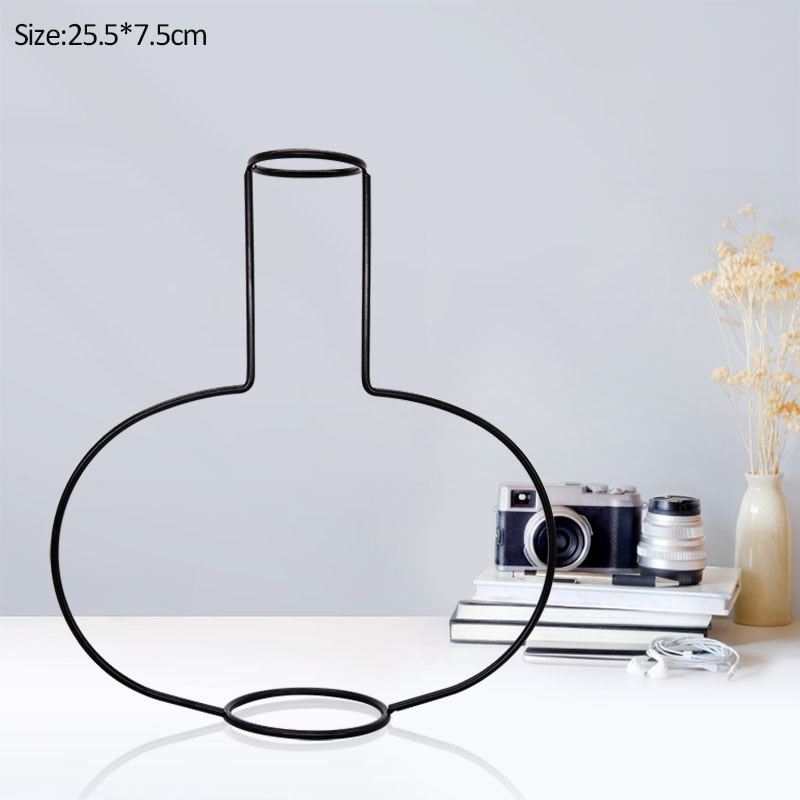 Retro Iron Line Table Flowers Vase Pot Ornament Metal Plant Holder Nordic Styles Flower Vase Home Garden Decorations Wedding