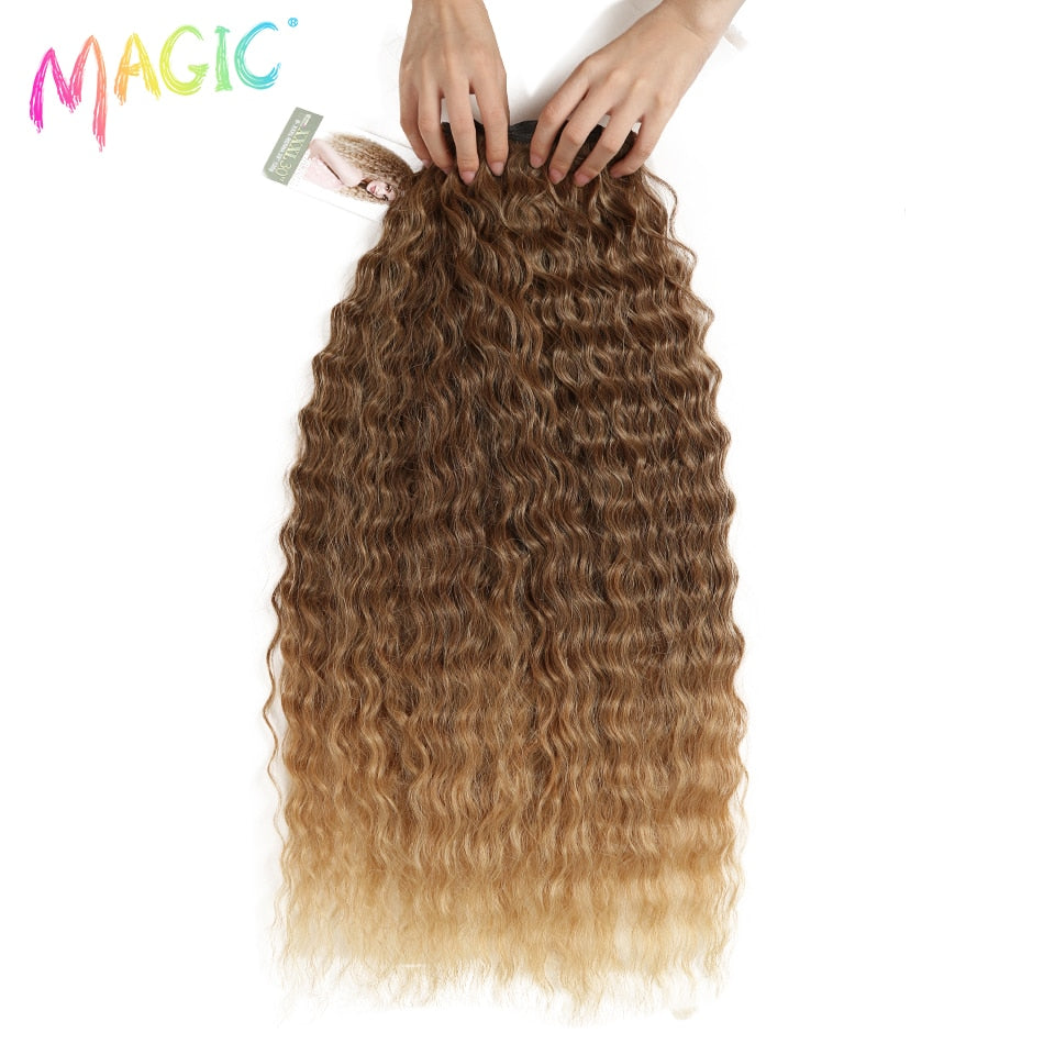 MAGIC Deep Curly Synthetic Hair Weave Deep Wave Hair Bundles 28 & 30 & 32 Inches Ombre Color Two Tone Curly Hair Extension 120g