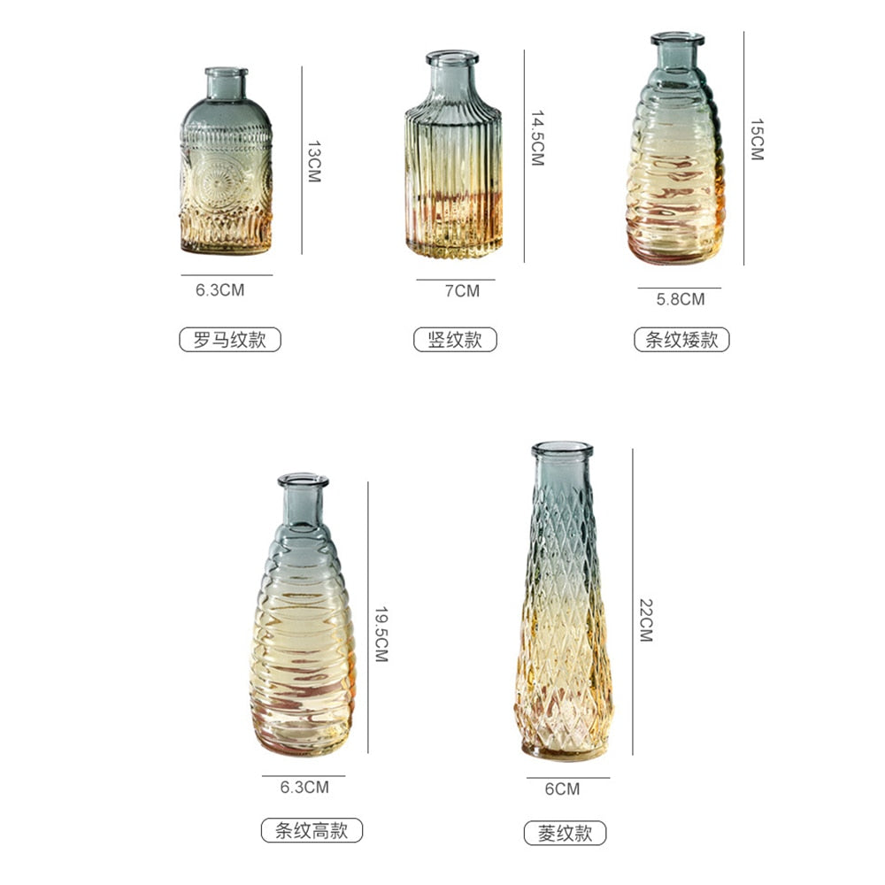 European Hipster Embossed Transparent Glass Vase Living Room Flower Home Decoration Vases For Homes Flowers Wedding Decoration
