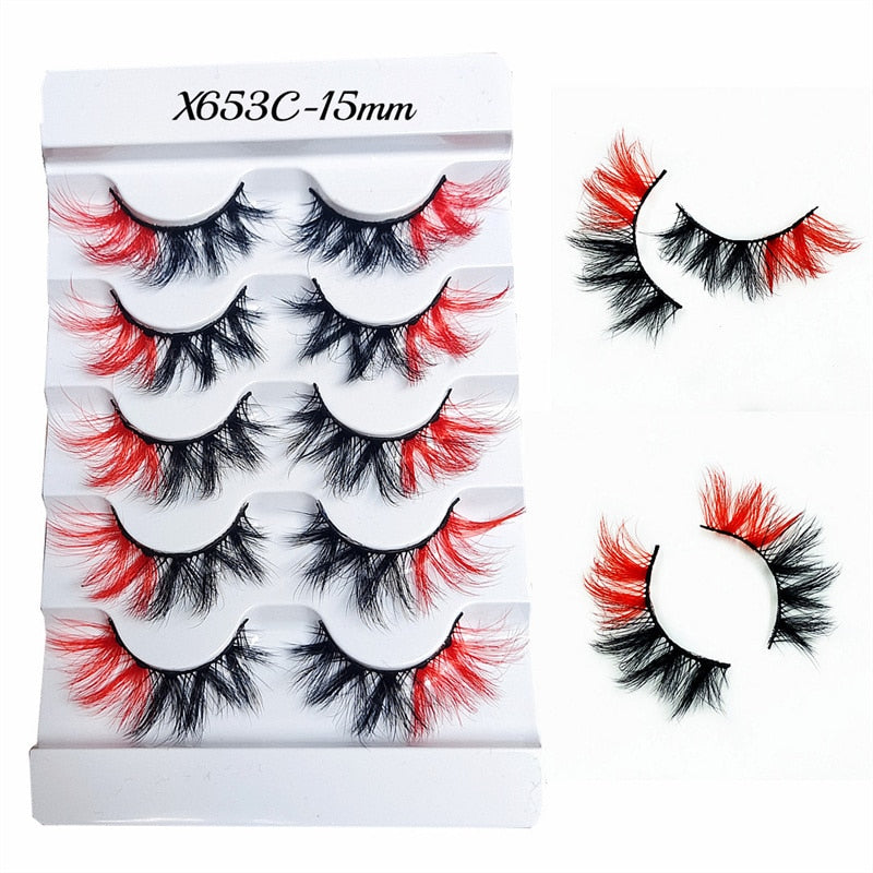 Rainbow Colored Lashes 3D Mink Lashes Ombre Dramatic Colorful Natural Eyelashes Extension Make up Fake Eyelashes