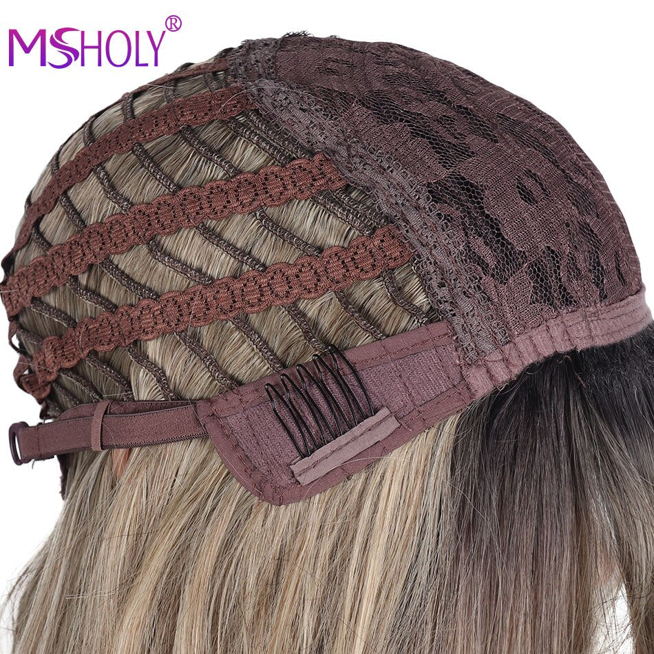 Long Ombre Brown Honey Blonde Wavy Wig Synthetic Wigs Cosplay Party Daily High Density Wig Msholy