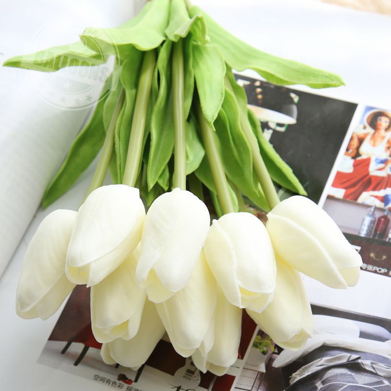 6/12/24/48pcs Artificial Flowers Senior PU Tulips Fake Flower Bouquet For Wedding Party Decor Supplies Home Garden