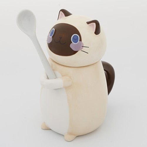 Cute Cat Ceramics Coffee Mug With Spoon Creative Hand Painted Drinkware Milk Tea Cups Gifts
