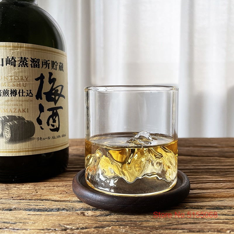 Large 3D Mountains Japanese Whisky Glasses Old Fashioned Whiskey Rock Glass Whiskey-glass Wood Gift Box Vodka Tumbler Wine Cup
