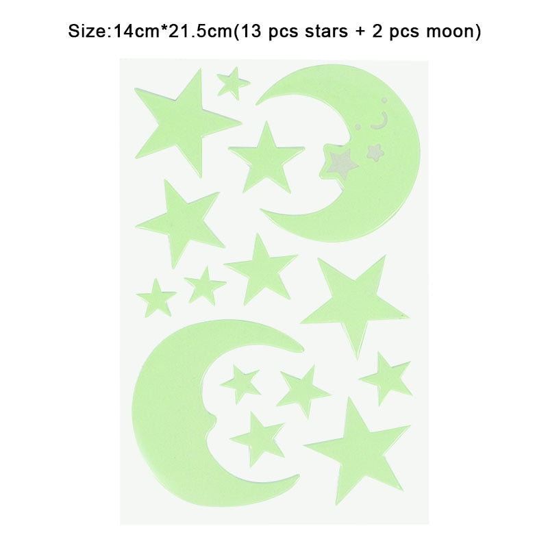 Luminous 3D Stars Dots Wall Sticker for Kids Room Bedroom Home Decoration Glow In The Dark Moon Decal Fluorescent DIY Stickers