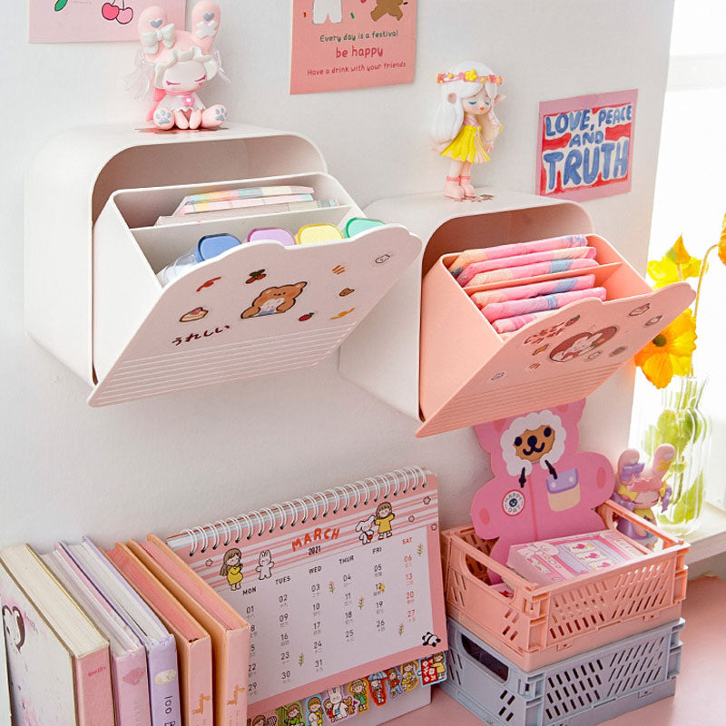 Kawaii Storage Organizer Adhesive Large Storage Box Sanitary Napkin Cosmetics Organizer Decorative Box Bathroom Accessories