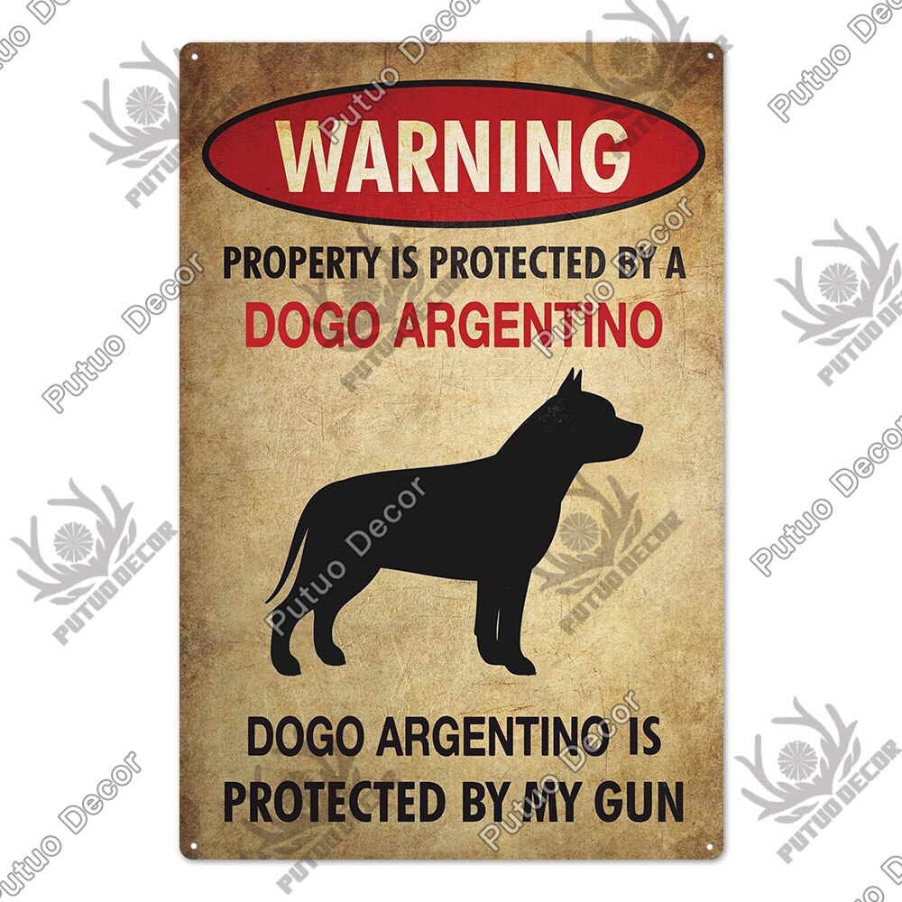 Putuo Decor Dog Warning Vintage Tin Sign Metal Sign Lover Protected Pet Sign Wall Decor Farm Home Kennel Doghouse Decoration