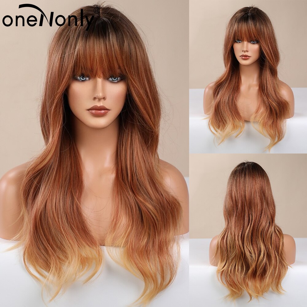 Orange Ginger Wig Female Long Wavy Women Wigs Natural Cosplay Lolita Daily Hair with Bangs Heat Resistant Fiber