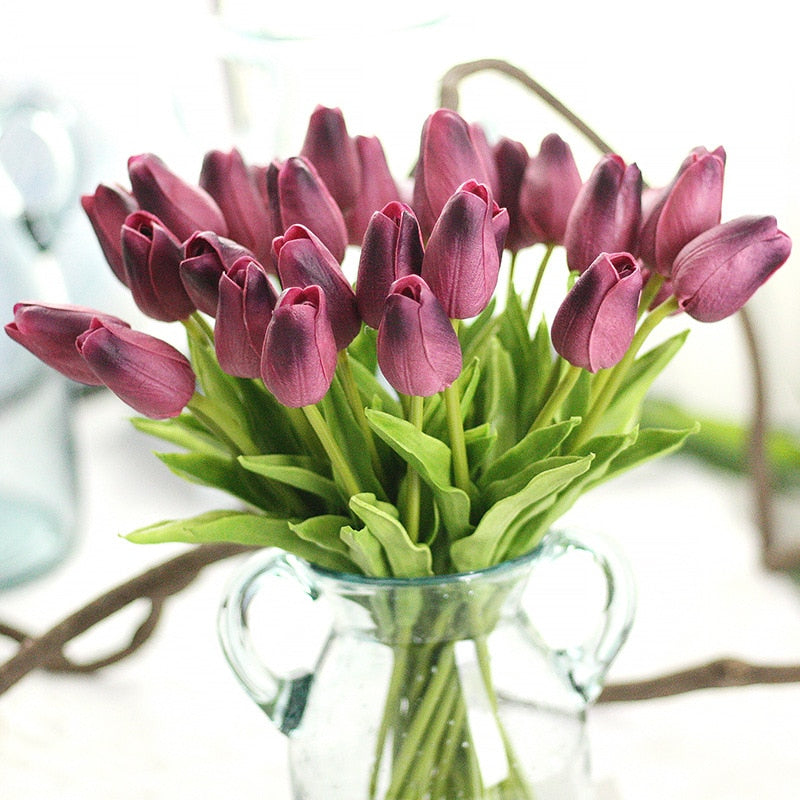 6/12/24/48pcs Artificial Flowers Senior PU Tulips Fake Flower Bouquet For Wedding Party Decor Supplies Home Garden