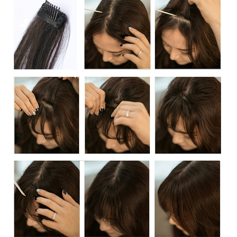 False Synthetic Bangs Hair Extension Fake Fringe Natural Hair Clip on Hairpieces Light Brown Wigs