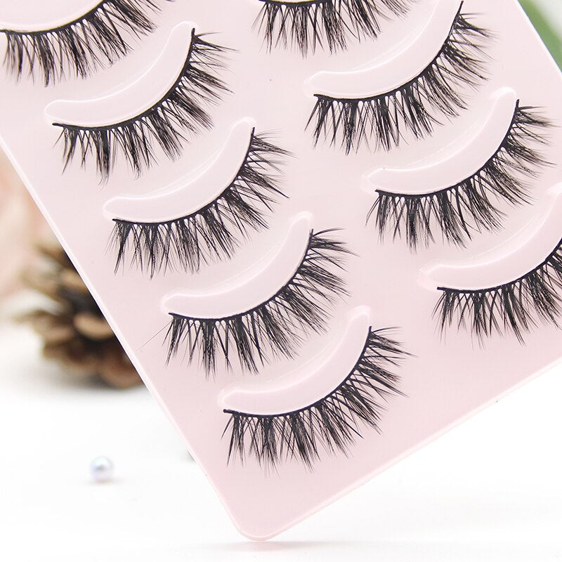 5pair Makeup False Eyelashes Natural Crisscross Thick Soft Eyelashes 100% Handmade Cotton Stems Fake Eyelashes Stage Lashes