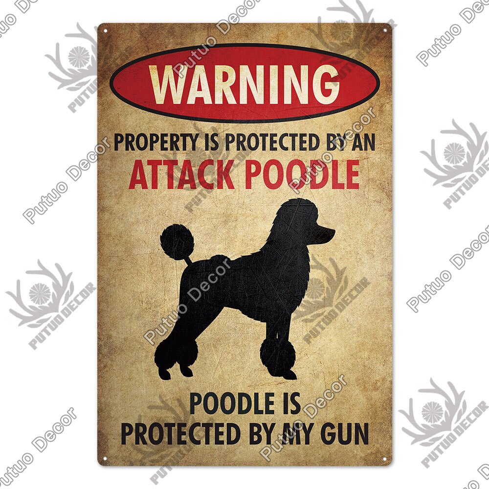 Putuo Decor Dog Warning Vintage Tin Sign Metal Sign Lover Protected Pet Sign Wall Decor Farm Home Kennel Doghouse Decoration