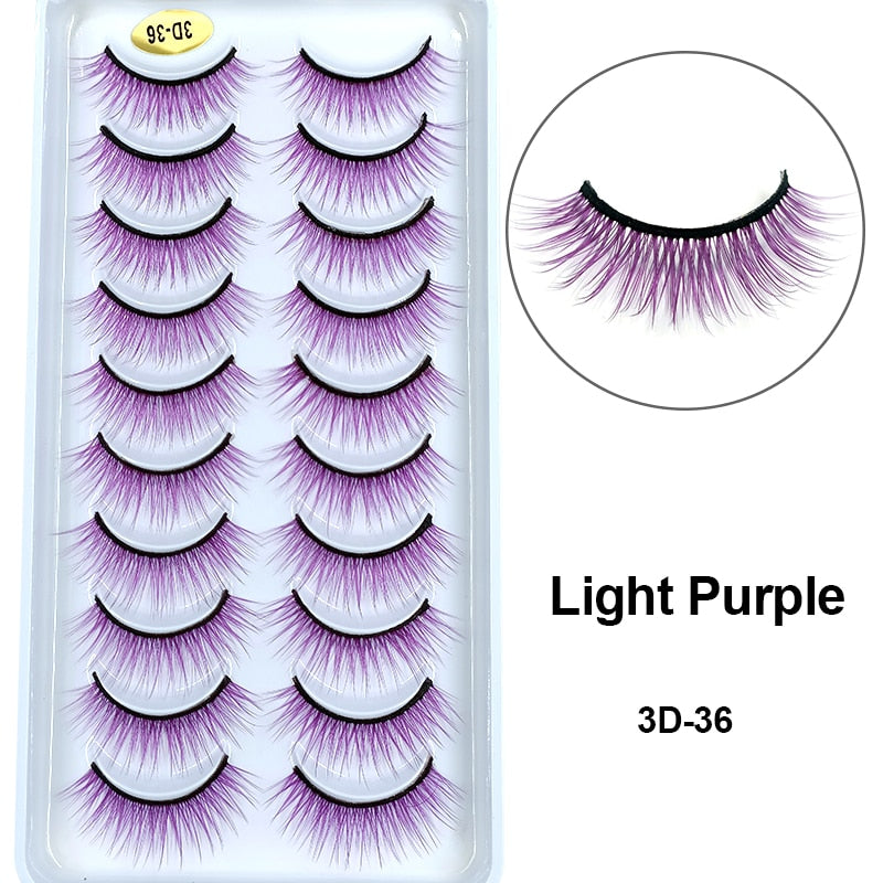 10Pairs/Lot Rainbow Colorful Mink False Eyelashes White Bulk Red Purple Blue Colors Fake Lashes for Dolls Cosplay