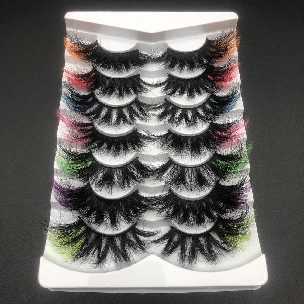 7 Pairs Colored Mink Lashes 25mm With Color On The Ends 2 Strips eyelashes