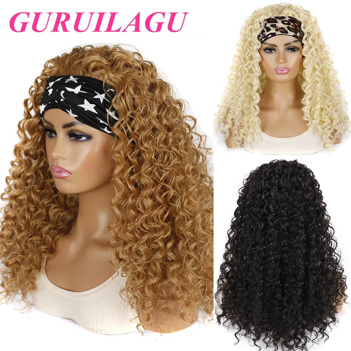 Deep Wave Headband Wig Heat Resistant Fiber Synthetic Wig Blonde Synthetic Hair Wigs For Women