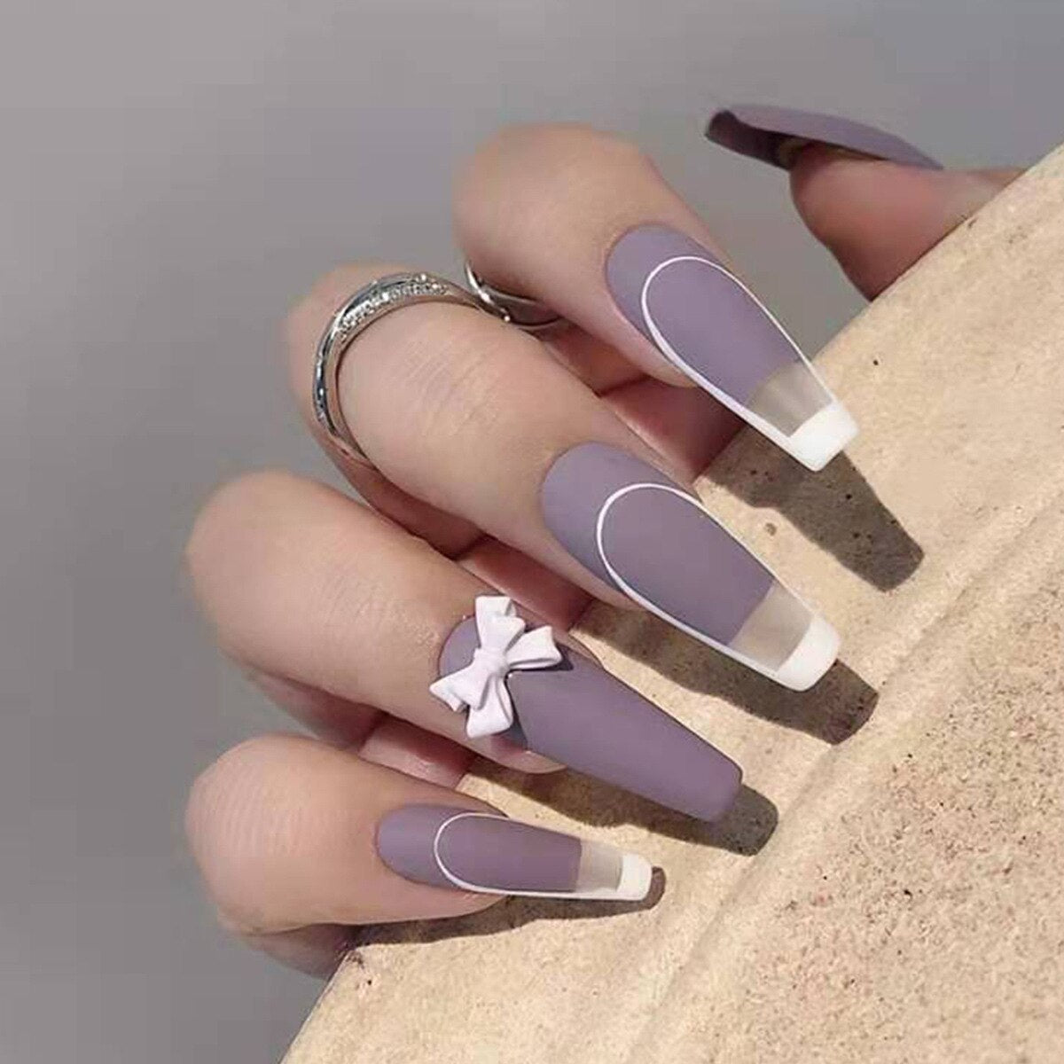 24 Pcs French Ballet Coffin UV Plastic Fake Nails Bow Love Leopard Press On Nail Tips Cartoon Flowers Nail Art Tools Manicure