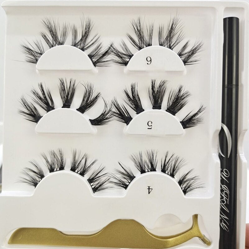 3 pair eyelashes set No glue Easy to wear Natural 3D Eye Lashes Set Self-adhesive Eyelash Extension