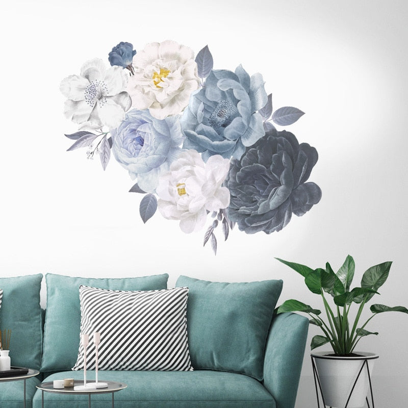 Watercolor Peony Flower Wall Stickers for Home room Background Wall Decor Vinyl Decals