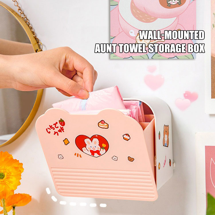 Kawaii Storage Organizer Adhesive Large Storage Box Sanitary Napkin Cosmetics Organizer Decorative Box Bathroom Accessories