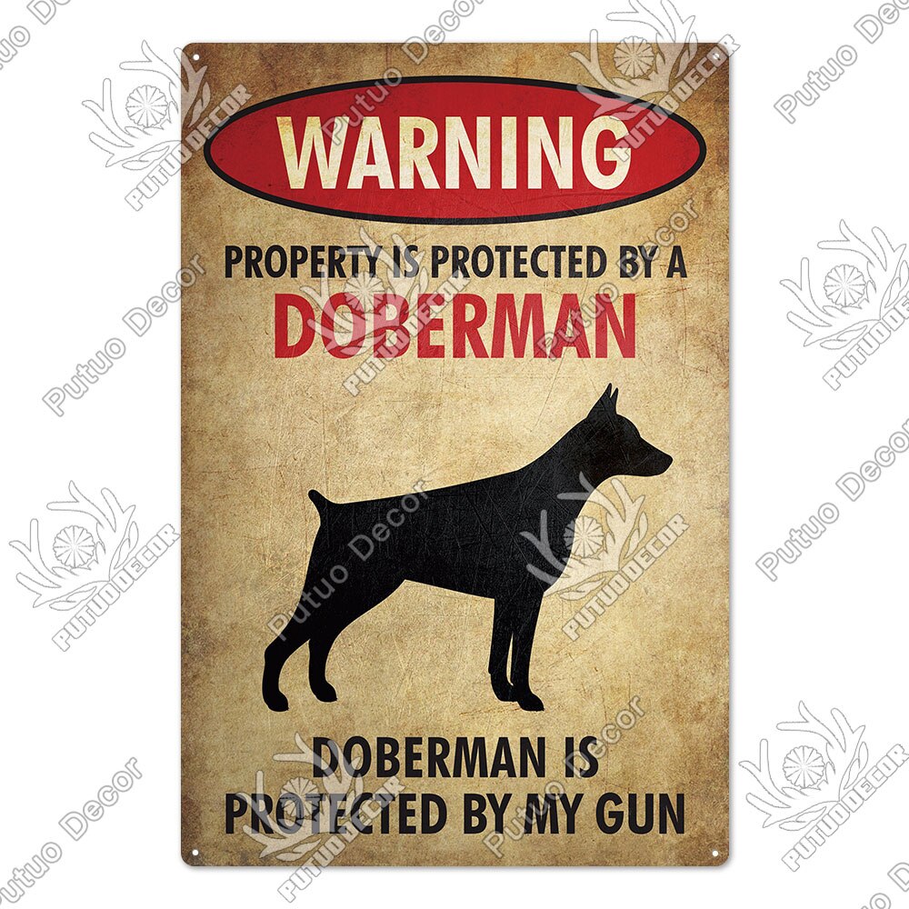 Putuo Decor Dog Warning Vintage Tin Sign Metal Sign Lover Protected Pet Sign Wall Decor Farm Home Kennel Doghouse Decoration