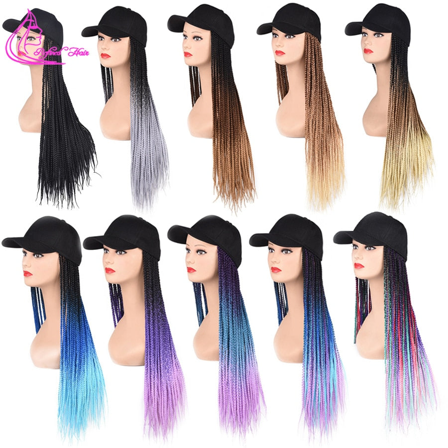 Box Braids Baseball Cap Wig 24inch Long Synthetic Braid Wigs Hat with Braiding Hair Extensions Adjustable Size