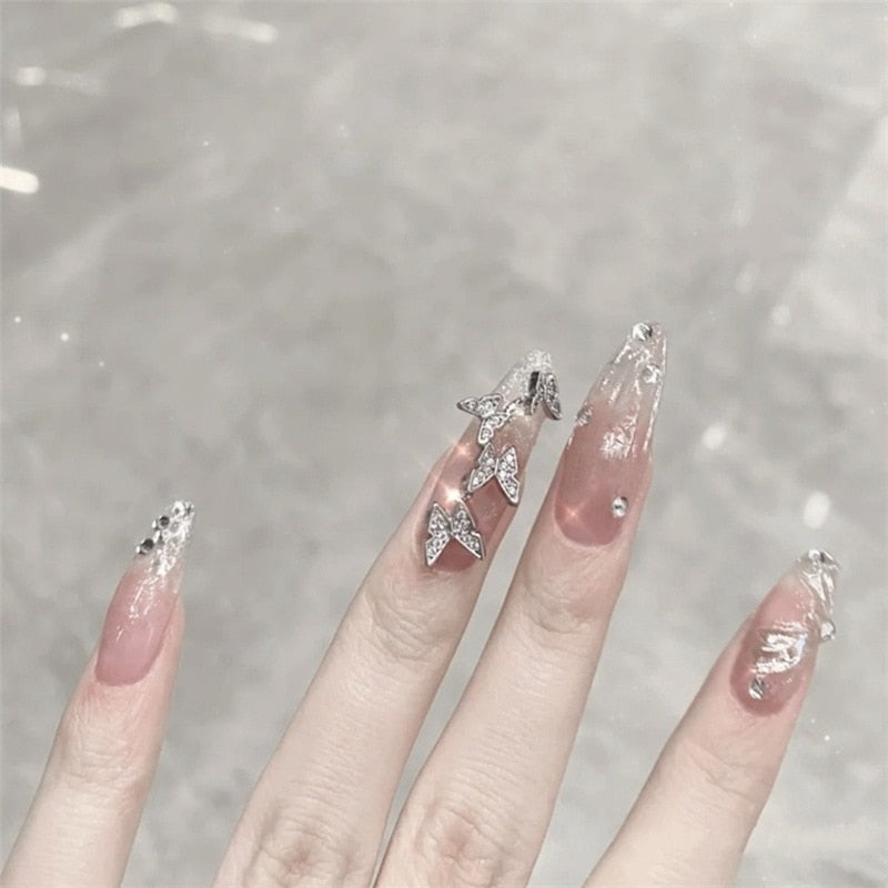 24pcs Rhinestone Design Fake Nails Shiny nail Decorations Press On nail Tips False Nail Patch