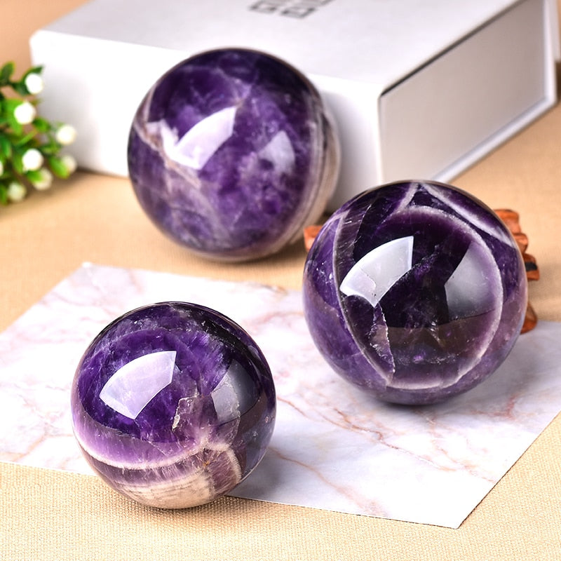1PC Natural Dream Amethyst Ball Polished Globe Massaging Ball Reiki Healing Stone Home Decoration