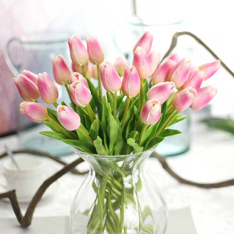 6/12/24/48pcs Artificial Flowers Senior PU Tulips Fake Flower Bouquet For Wedding Party Decor Supplies Home Garden