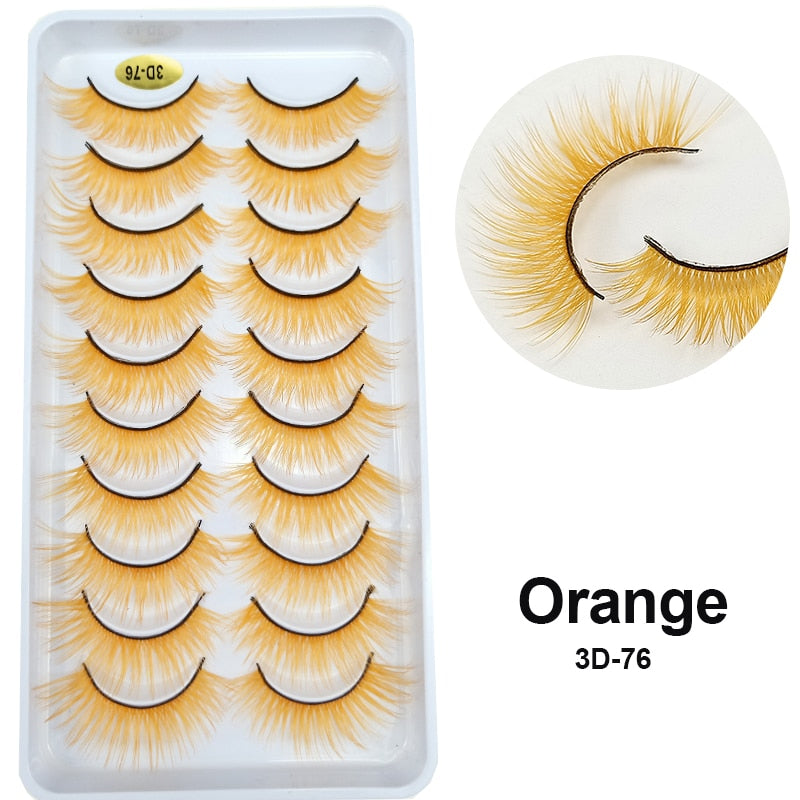 10Pairs/Lot Rainbow Colorful Mink False Eyelashes White Bulk Red Purple Blue Colors Fake Lashes for Dolls Cosplay
