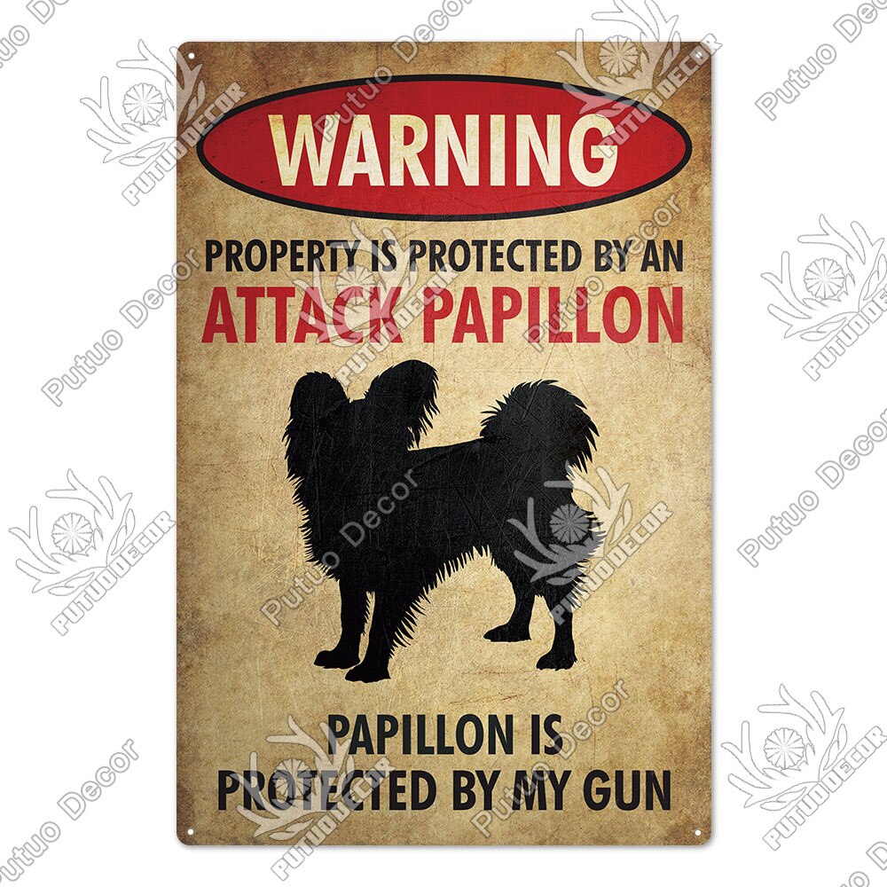 Putuo Decor Dog Warning Vintage Tin Sign Metal Sign Lover Protected Pet Sign Wall Decor Farm Home Kennel Doghouse Decoration