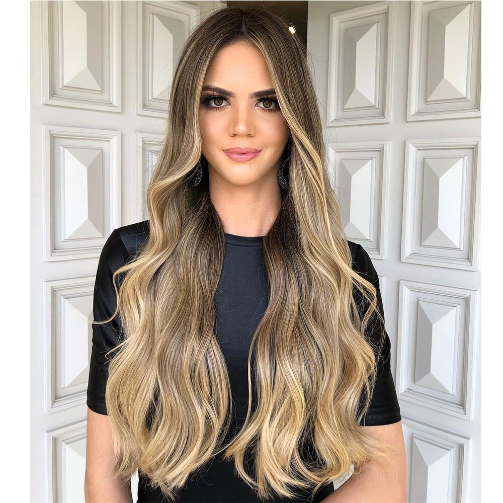 Long Ombre Brown Honey Blonde Wavy Wig Synthetic Wigs Cosplay Party Daily High Density Wig Msholy