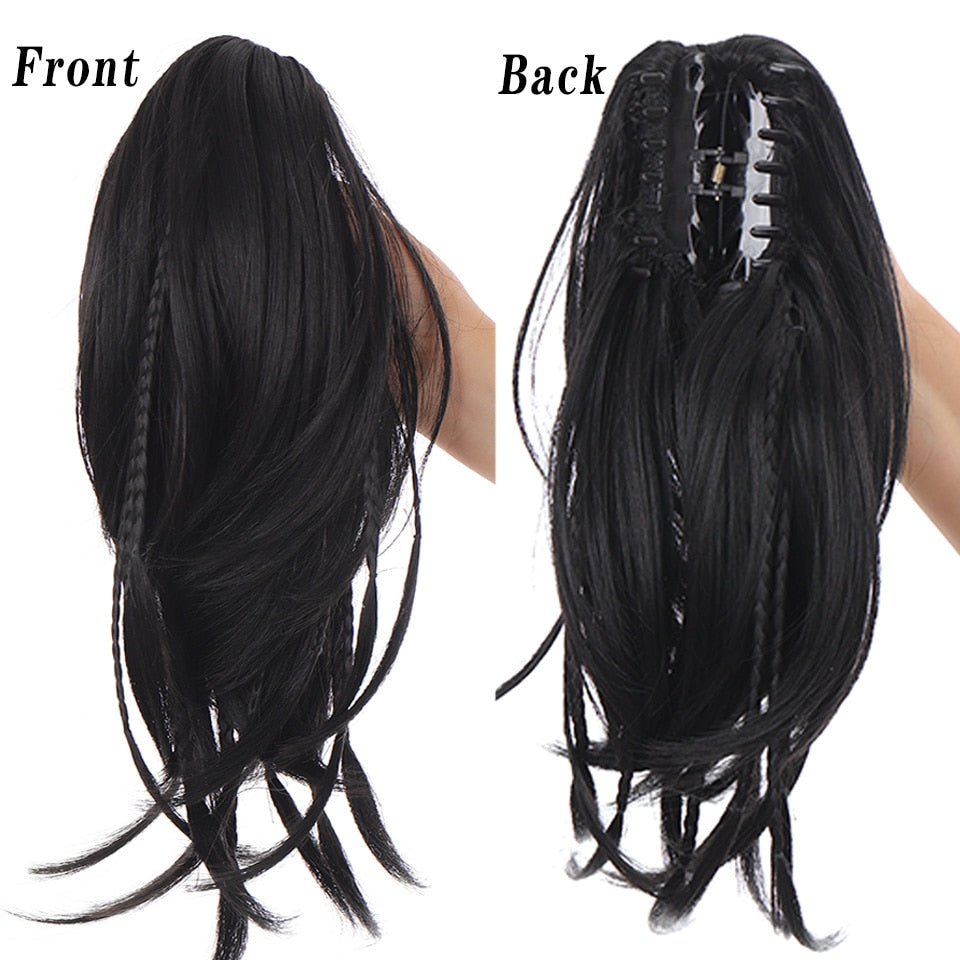 Synthetic Braids Ponytail 12 Claw Clip On Hair Extension Long Straight Pony Tail Fake Hair For Women Hairpieces Black Brown