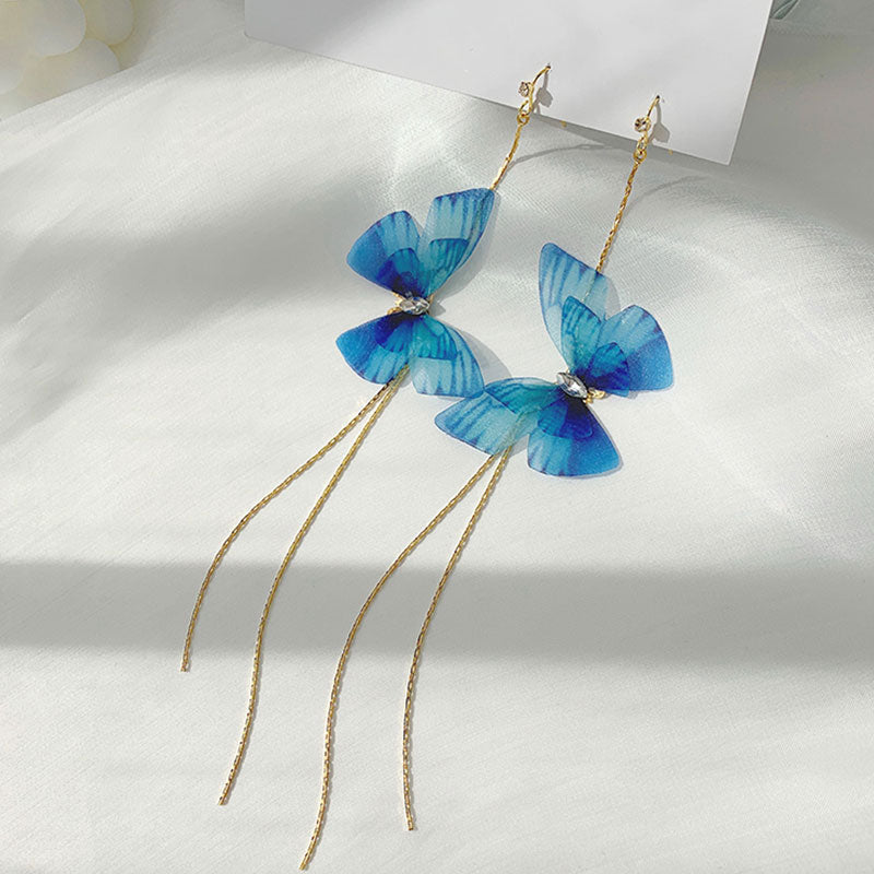 Long Tassel Transparent Yarn Blue Purple Butterfly Earring Drop Earring For Women Girl Party Hot Jewelry