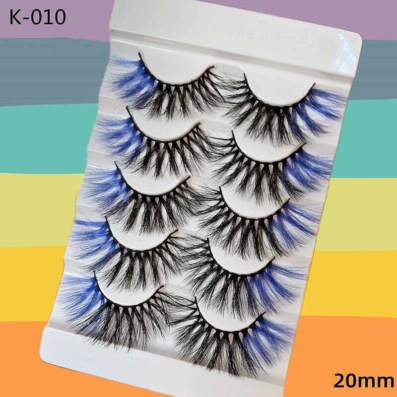5 Pairs Red Green Yellow Pink Colored Eyelashes for Wholesale Colorful Faux Lashes in Bulk with butterfly and flowers ombre