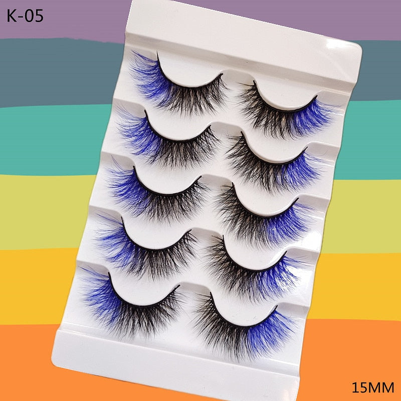 5 Pairs Red Green Yellow Pink Colored Eyelashes for Wholesale Colorful Faux Lashes in Bulk with butterfly and flowers ombre