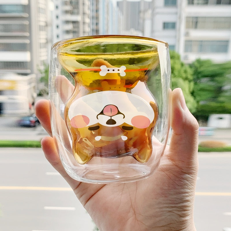 Shiba Inu Cup Heat-resistant Double Glass of Borosilicate Green Breakfast Milk Cup 220ml