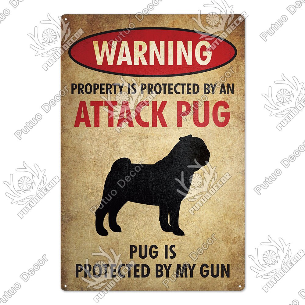 Putuo Decor Dog Warning Vintage Tin Sign Metal Sign Lover Protected Pet Sign Wall Decor Farm Home Kennel Doghouse Decoration