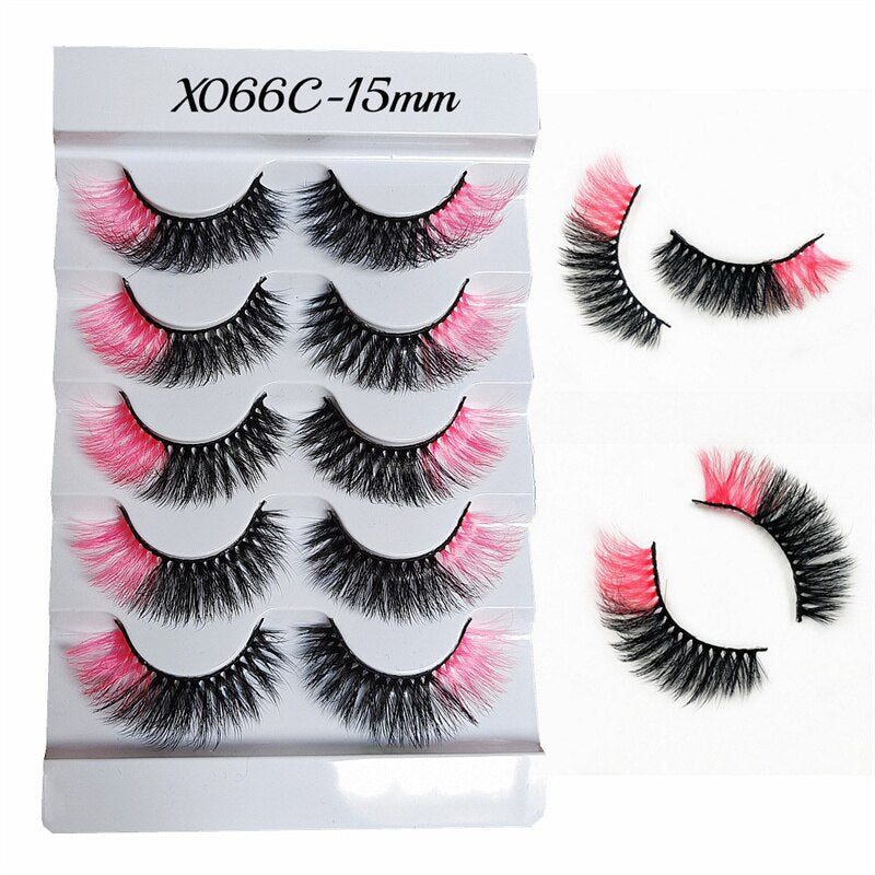 Rainbow Colored Lashes 3D Mink Lashes Ombre Dramatic Colorful Natural Eyelashes Extension Make up Fake Eyelashes