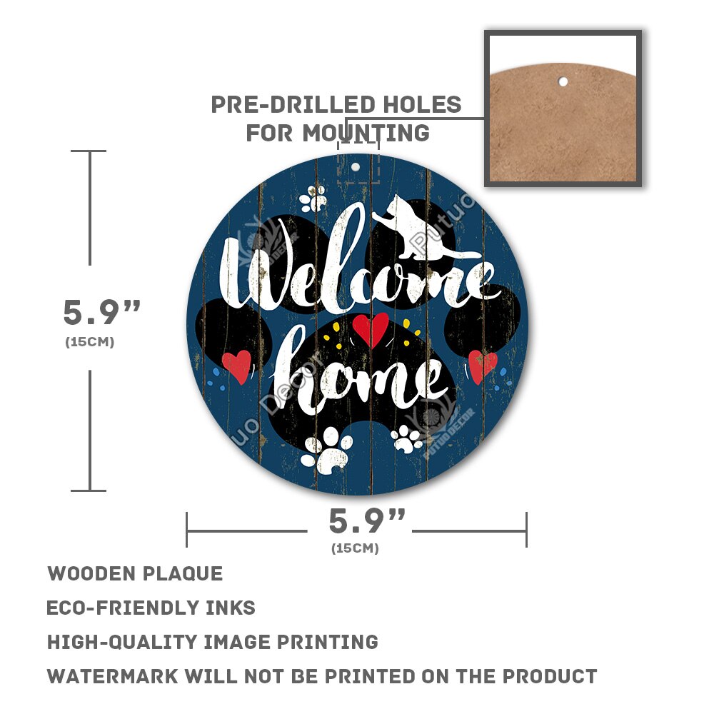Putuo Decor Sweet Home Round Wooden Signs Home Wall Plaque Family Plaque Wood Gifts for Home Decor Living Room Door Decoration