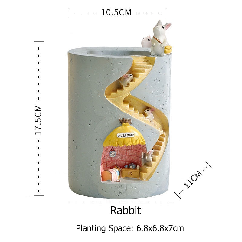 Animal Resin Flower Pot Succulents Planter Water Planting Container Rabbit Hedgehog Decorative Pot