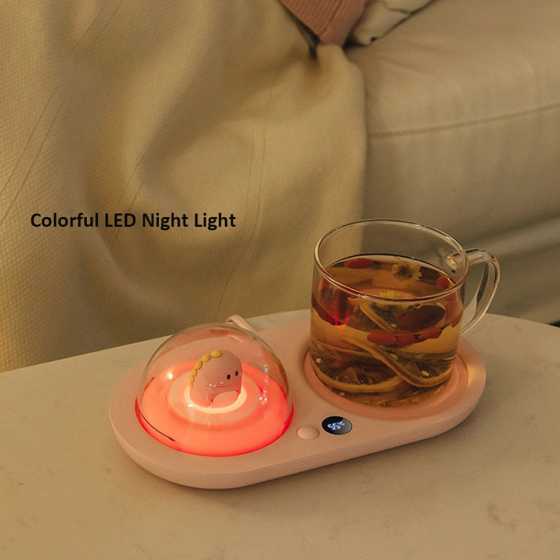 Warmer 3 Gear Coffee Mug Heating Coaster Smart Thermostatic Hot Plate Milk Tea Water Heating Pad with Aromatherapy Lamp