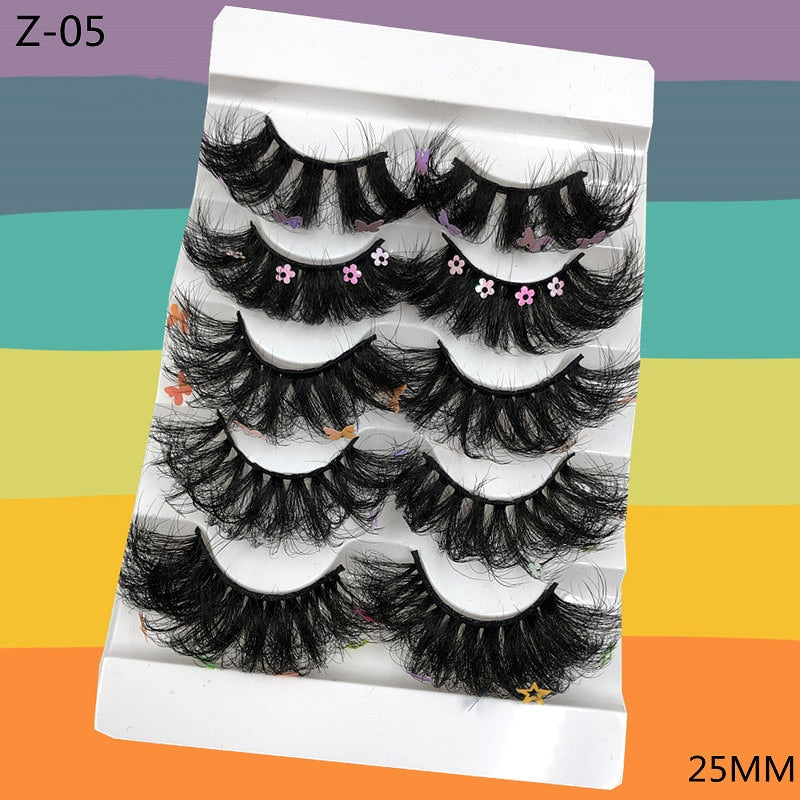 5 Pairs Red Green Yellow Pink Colored Eyelashes for Wholesale Colorful Faux Lashes in Bulk with butterfly and flowers ombre