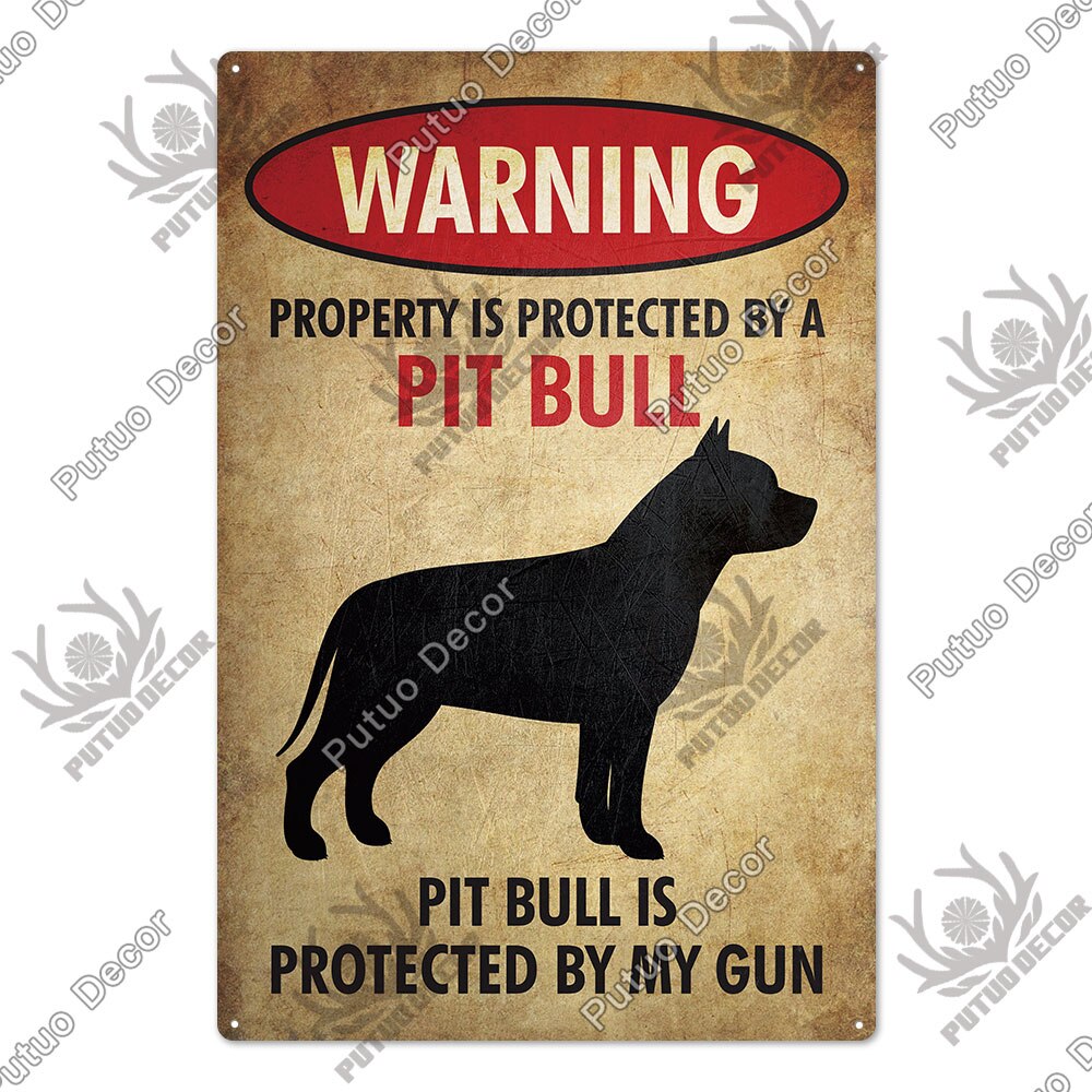 Putuo Decor Dog Warning Vintage Tin Sign Metal Sign Lover Protected Pet Sign Wall Decor Farm Home Kennel Doghouse Decoration
