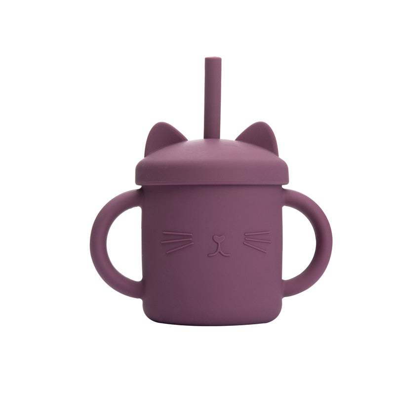 1PCS Baby Feeding Cups Silicone Drinkware Cute Cartoon Cat Sippy Cup For Toddlers Kids Sippy Cup Lids Solid With Handle Drinker