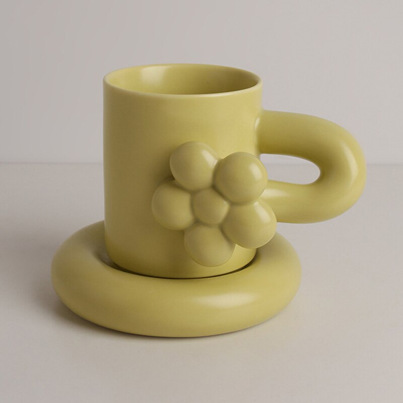 325ml Coffee Cup and Plate With Spin Ball Handle Nordic Home Decor Handmade Art Tea Mug Tray