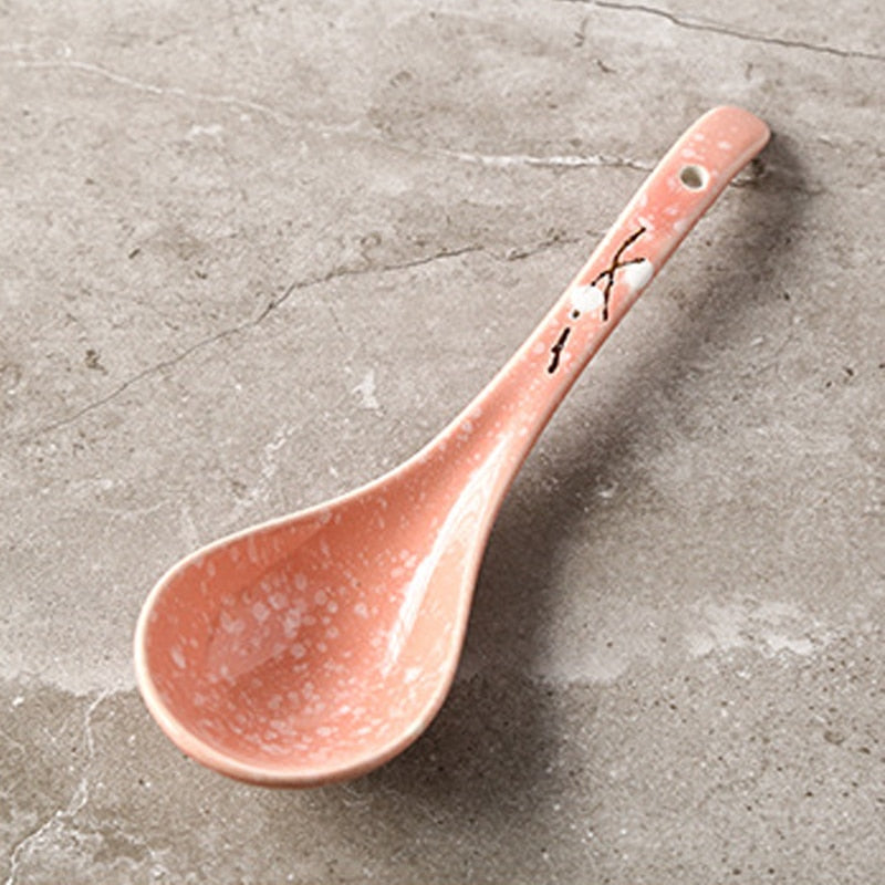 Japanese Ceramic Spoon Handpainting Porcelain Soup Spoon Kitchen Cooking Utensil Tool Tableware