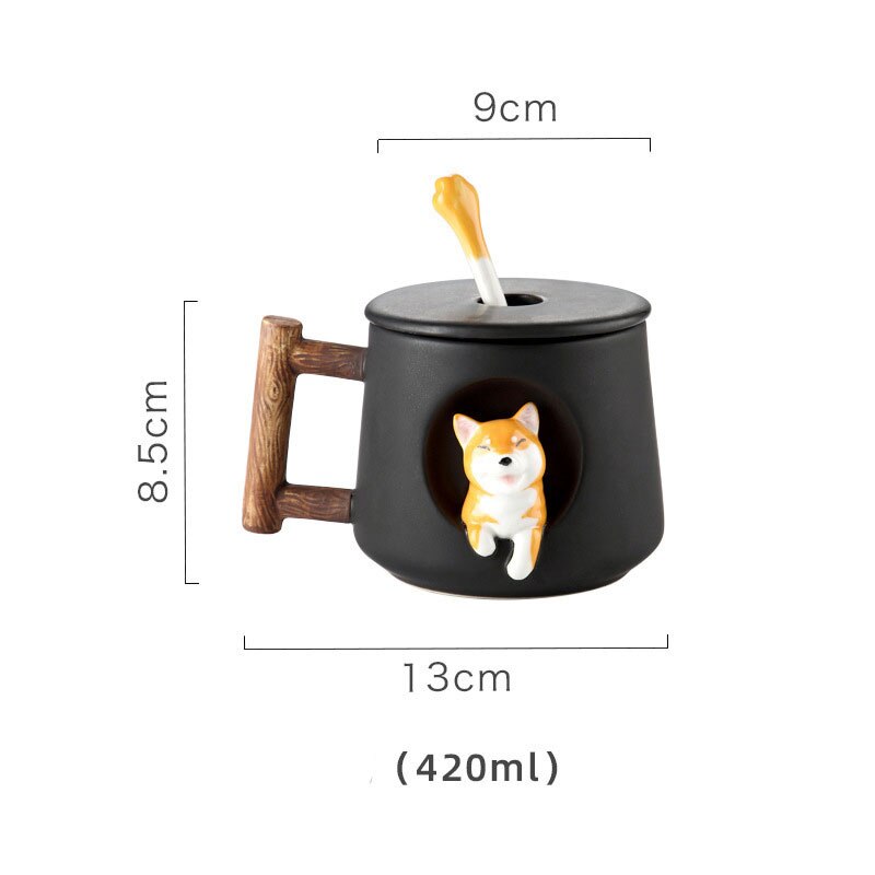 Cartoon ceramic cup creative mug with lid spoon Three-dimensional dog home drinking cup coffee milk juice breakfast cup