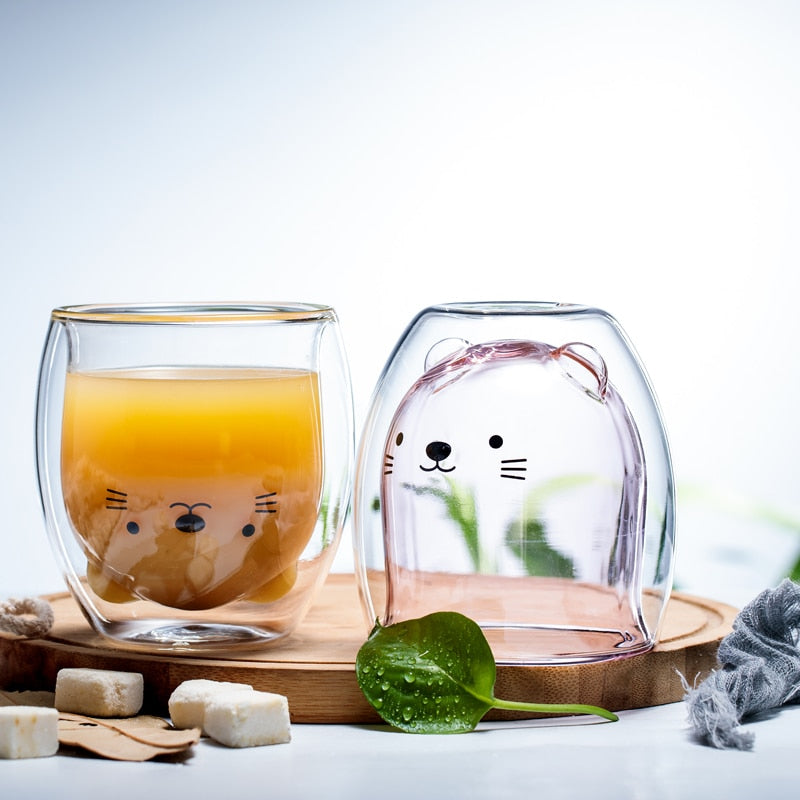 280ml Creative Cute Bear Double-layer Coffee Mug Cartoon Baby Duckling Animal Milk Glass