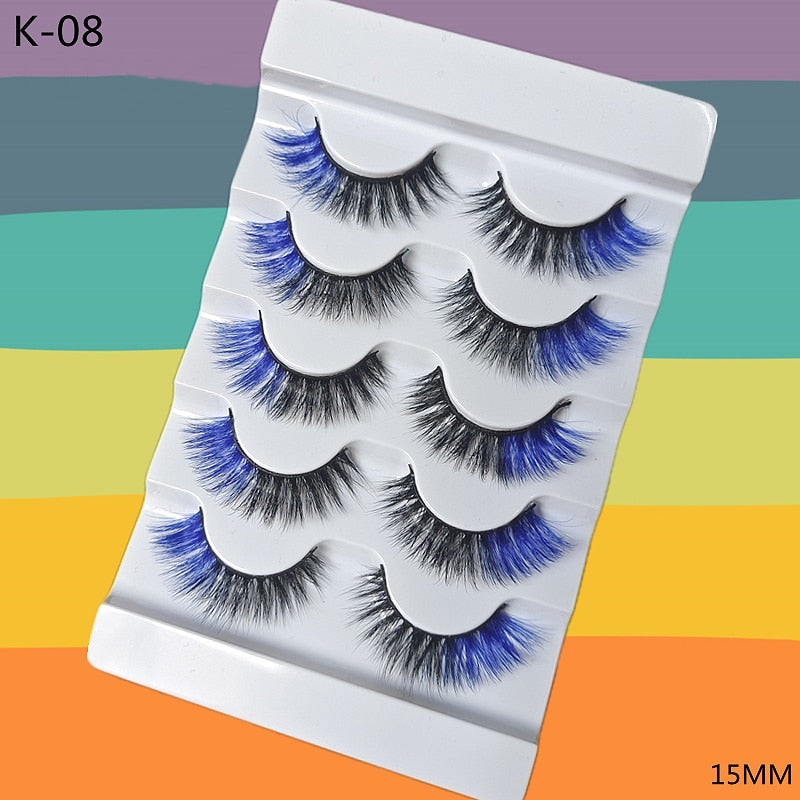 5 Pairs Red Green Yellow Pink Colored Eyelashes for Wholesale Colorful Faux Lashes in Bulk with butterfly and flowers ombre