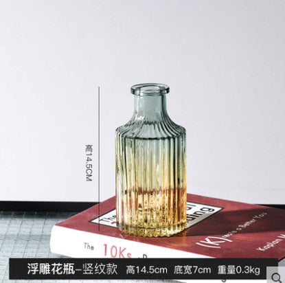 European Hipster Embossed Transparent Glass Vase Living Room Flower Home Decoration Vases For Homes Flowers Wedding Decoration